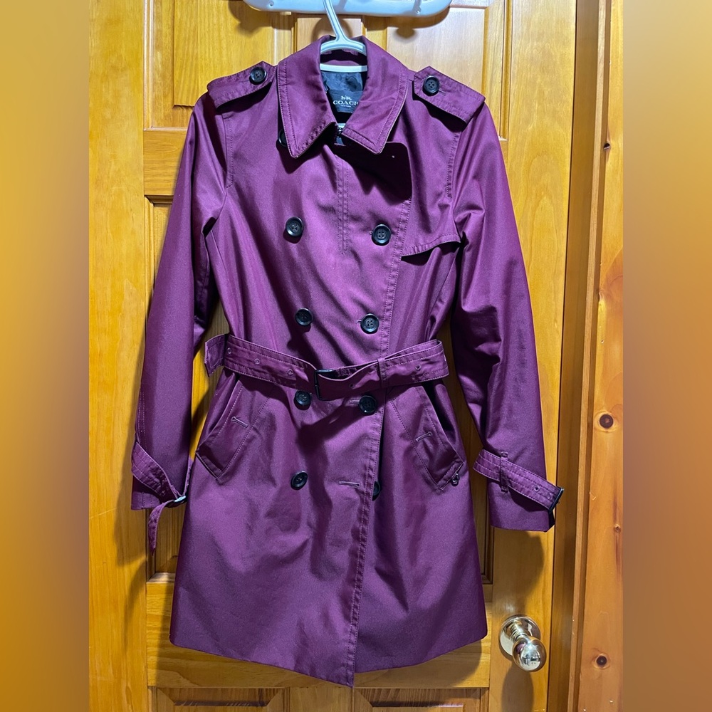 Coach double-breasted trench coat in a wine